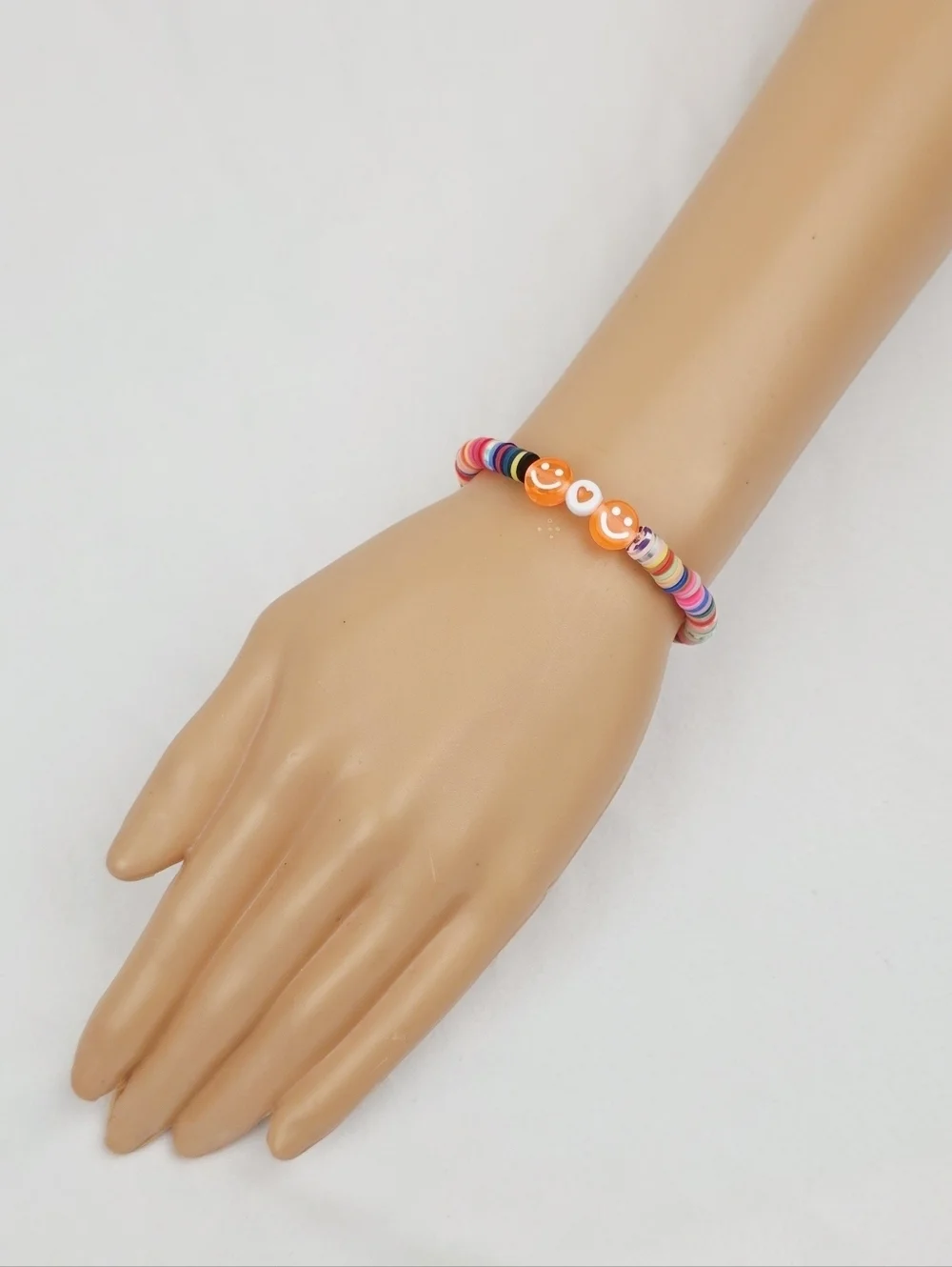 Handmade Clay Bead Multi Color Smiley Face Heart Bracelet